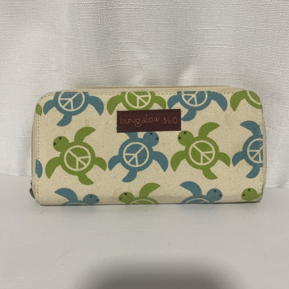 Bungalow 360 Sea Turtles Peace Signs Canvas Zip Around Wallet Multicolor